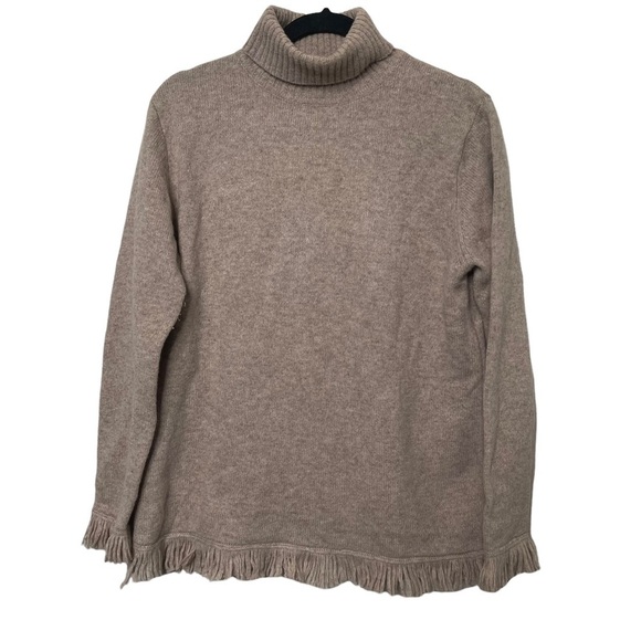 Rafaella 100% Lambswool Turtleneck Sweater Size M Fringes Neutral Western Boho - Picture 1 of 7